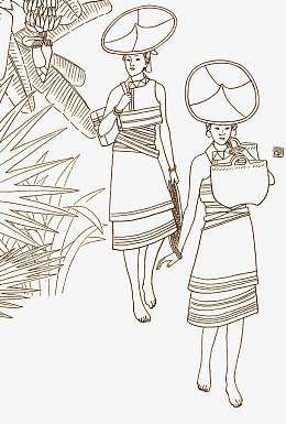 手绘彩色傣族竹楼吊脚楼pngpng花腰傣姑娘pngpng红色傣族图案pngpng