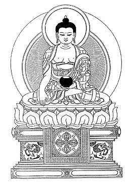 传统风格白描释迦牟尼佛坐像画像