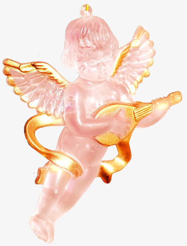 金色弹琵琶的天使小孩雕塑