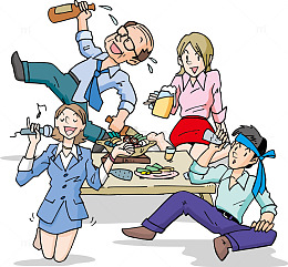 卡通聚餐的男女人物