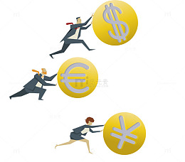 推着金币的矢量人物