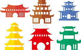 寺庙剪纸矢量