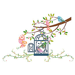 水彩鸟笼