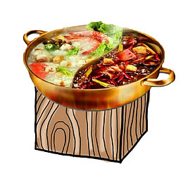 微辣的海鲜鸳鸯火锅插画