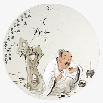 品茶圆形国画