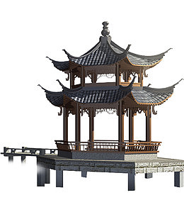 古风湖上凉亭建筑