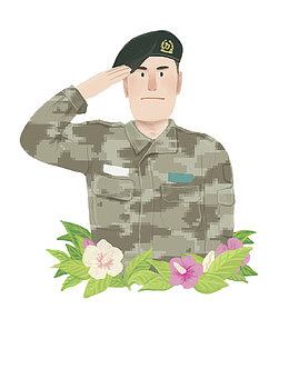 卡通手绘军人敬礼宣誓