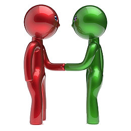 对面握手的2个红绿小人