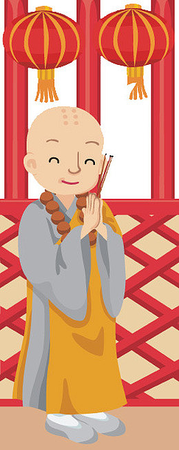 装饰插图可爱僧人上香