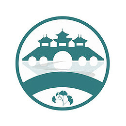 蓝色圆形五亭桥标志