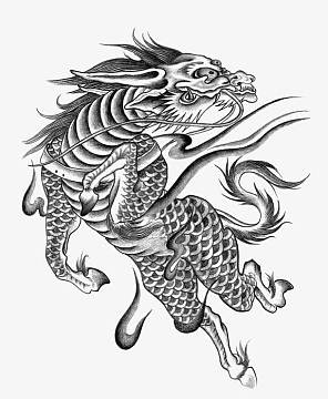 黑白麒麟插画图案