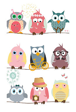 卡通电线杆猫头鹰