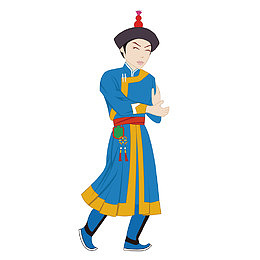 矢量蓝色男生清朝装束
