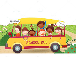校车卡通插图goodbye