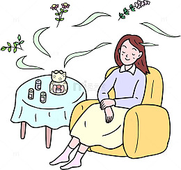 听歌美女喝茶图片素材