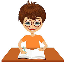 坐在课桌前写字听课的男孩