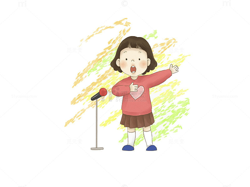 对着麦克风大声唱歌的女孩