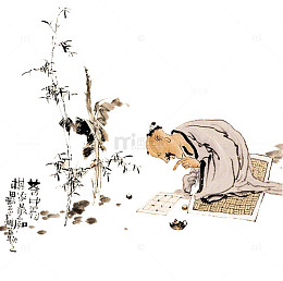 喝茶下棋国画