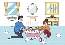 爸爸妈妈给儿子洗澡