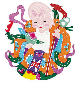 卡通拿桃子的老爷爷神仙