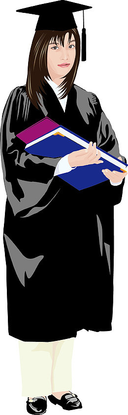 手绘穿学士服的女大学生