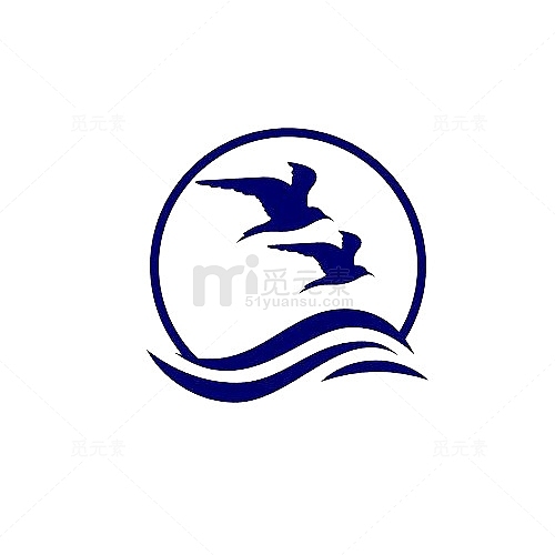 蓝色圆形波浪燕子图案标志