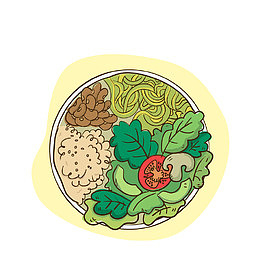 彩绘素食拼盘俯视矢量图