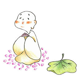 手绘捧着莲花的小和尚