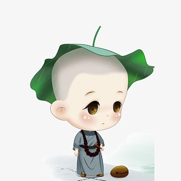 png中国风手绘水墨小和尚和莲花png3d小和尚沙弥祈祷坐禅png3d小和尚