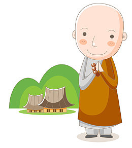 卡通装饰僧人与寺庙