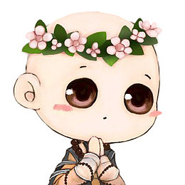 手绘萌萌的戴花环的小和尚