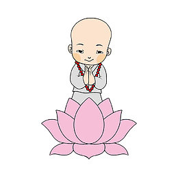 手绘站在莲花上的小和尚