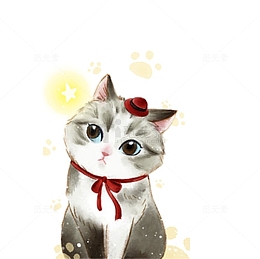 手绘可爱的猫咪和脚印