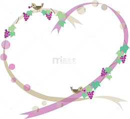 紫色心形丝带小鸟