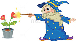 卡通插图戴蓝色帽子的魔法师