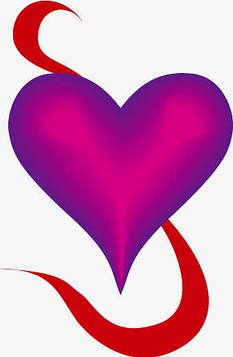 紫色爱心红色丝带矢量