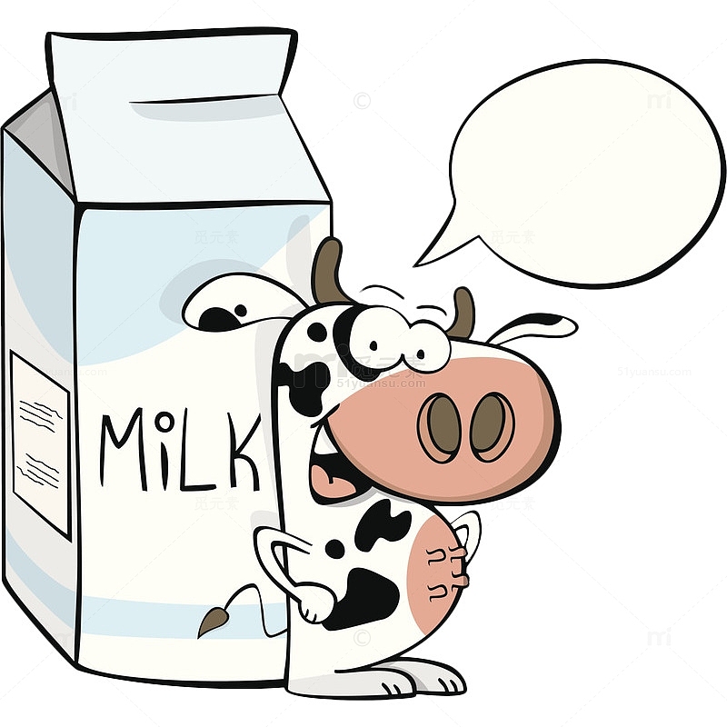 卡通奶牛和牛奶盒
