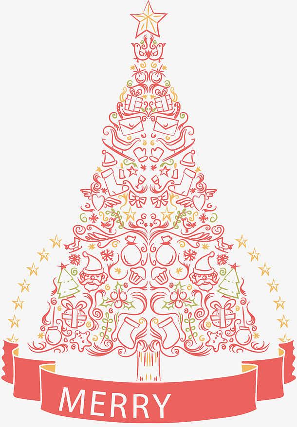 矢量手绘装饰线条圣诞树