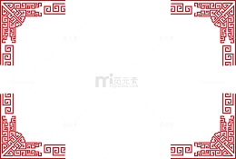 红色矩形窗纹素材图