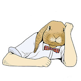 可爱插图托着脑袋乏力的兔子