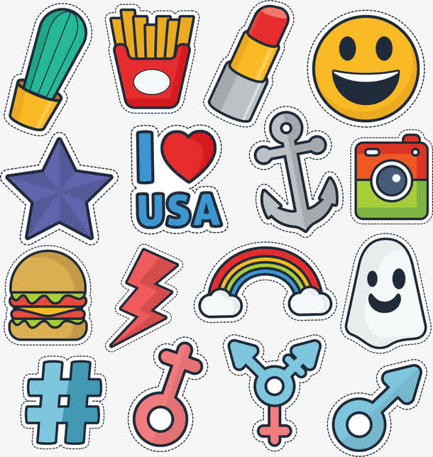 矢量手绘卡通贴纸素材免费下载_觅元素
