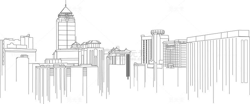 手绘城市线条图