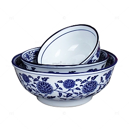 产品实物大中小三个青花碗
