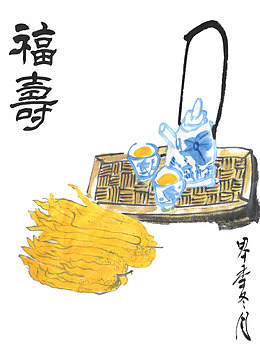 福寿静物国画