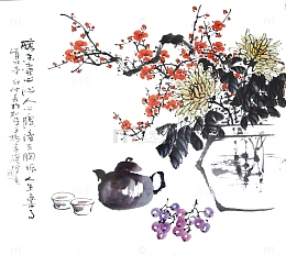花卉茶道静物国画