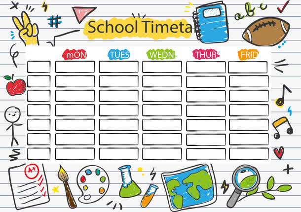 手绘涂鸦文具装饰课程表