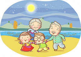 卡通插画韩服的老人与孩子