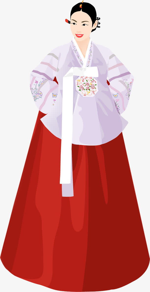 矢量手绘韩服美女