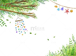 手绘插图清风徐来吹动风铃