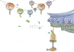 手绘插画清风徐来风铃飘